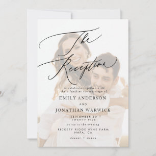 Invitation Mariage Réception Photo Calligraphie Blanc Noir