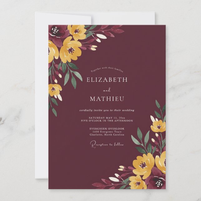 Invitation Mariage Récolte Burgundy Vibrant (Devant)