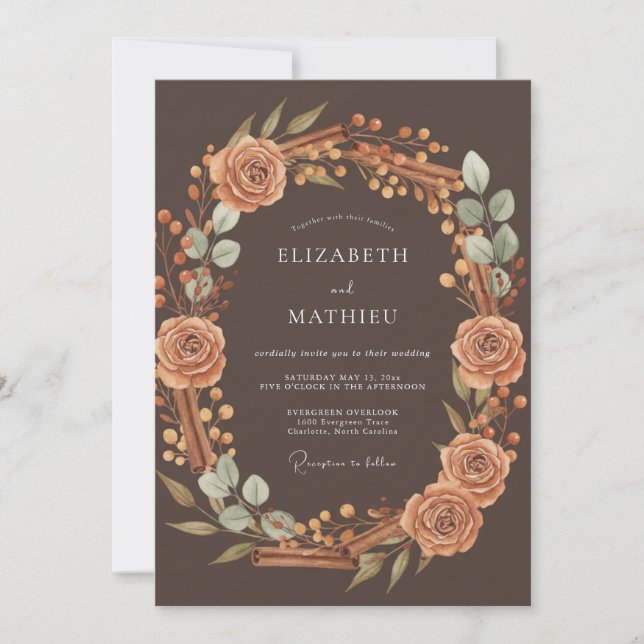 Invitation Mariage Récolte Chaude Brun Foncé (Devant)