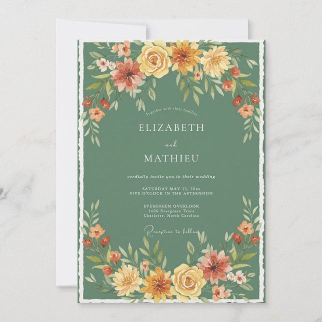 Invitation Mariage Récolte Chaude Vert Sauge (Devant)