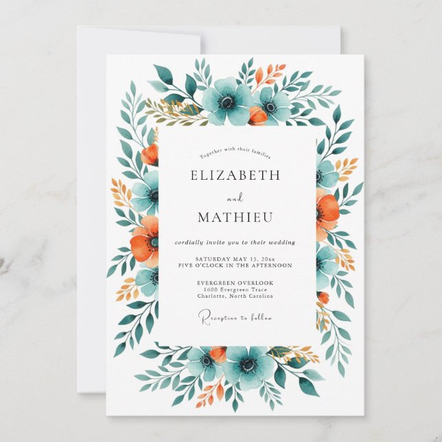 Invitation Mariage Récolte Époustouflant Rouille de Teal (Devant)