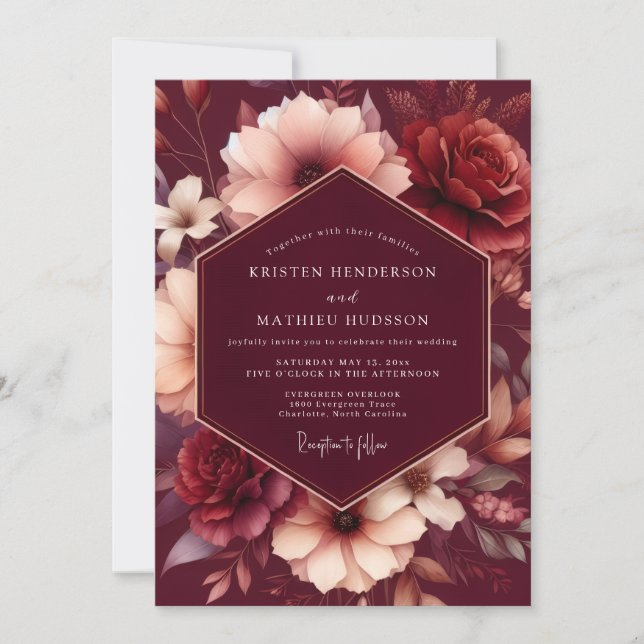 Invitation Mariage Récolte Fleurie Marron (Devant)