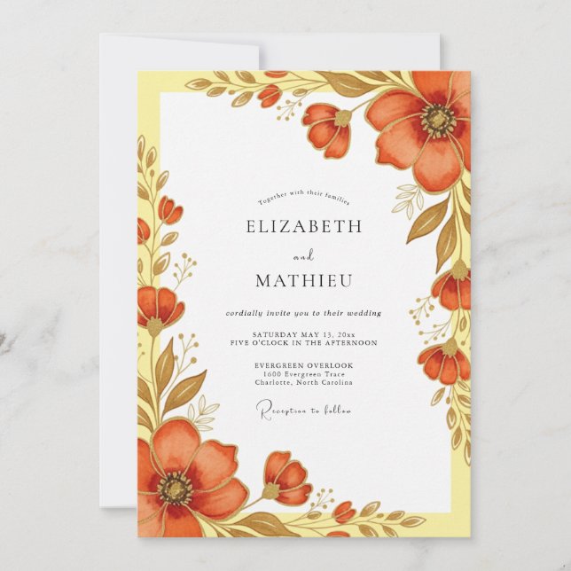 Invitation Mariage Récolte Luxuriant Orange Brûlé (Devant)