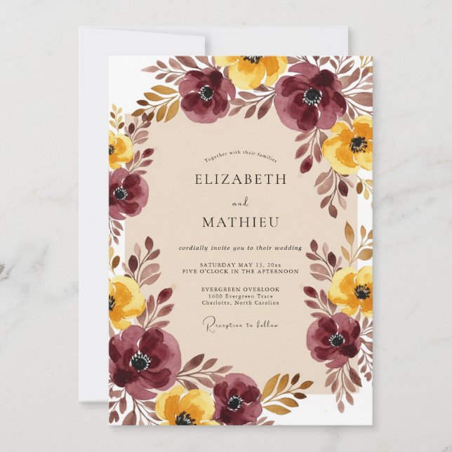 Invitation Mariage Récolte Sophistiqué Bourgogne (Devant)