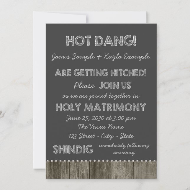 Invitation Mariage Redneck Tableau Noir Bois de Grange (Devant)