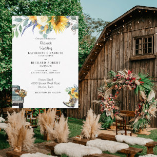 Invitation Mariage Redneck Tournesol Bottes et Chapeau de Cow