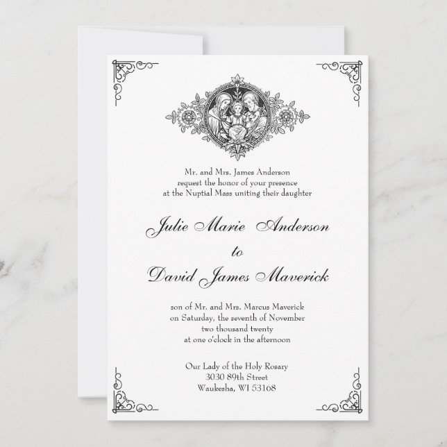 Invitation Mariage religieux élégant classique catholique (Devant)