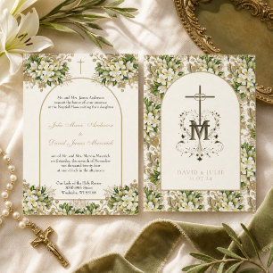 Invitation Mariage religieux floral élégant catholique