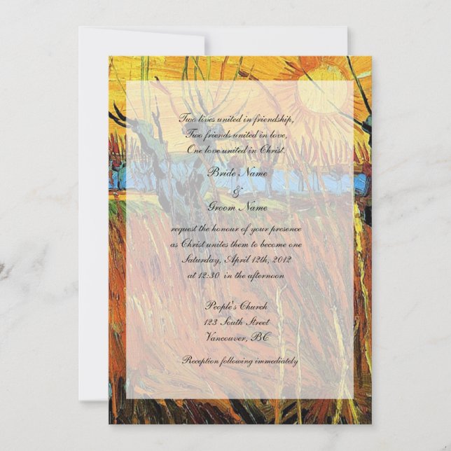 Invitation Mariage religieux. Saules au coucher du soleil (Devant)