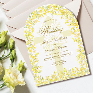 Invitation Mariage religieux sous l'arche de Mimosa
