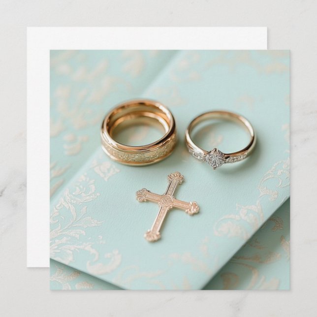 Invitation Mariage religieux vert Mint (Devant / Derrière)