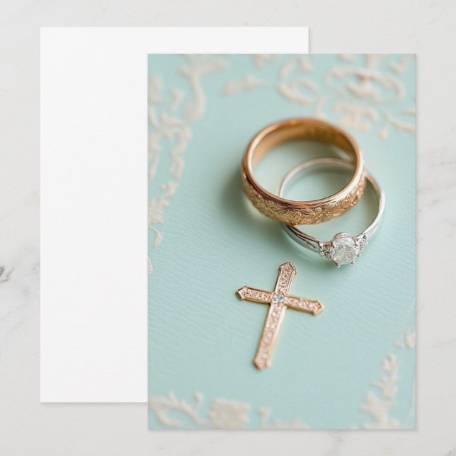 Invitation Mariage religieux vert Mint (Devant / Derrière)