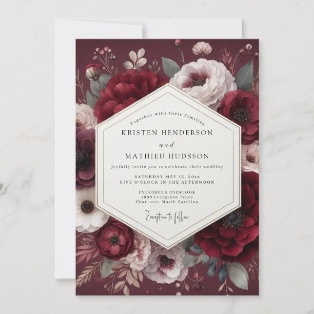Invitation Mariage Rembrandt Burgundy Flore (Devant)