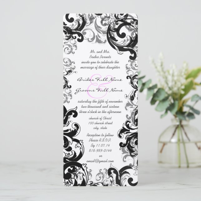 Invitation Mariage Renaissance Médiéval Noir et Blanc (Debout devant)