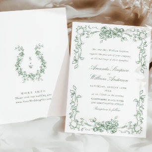 Invitation Mariage Renaissance Orné Floral Vert Sauge
