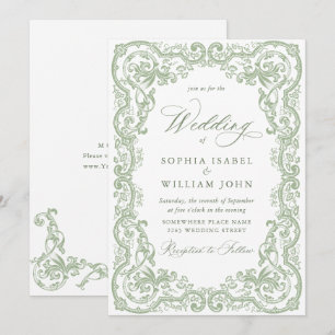 Invitation Mariage Renaissance Orné Floral Vert Sauge