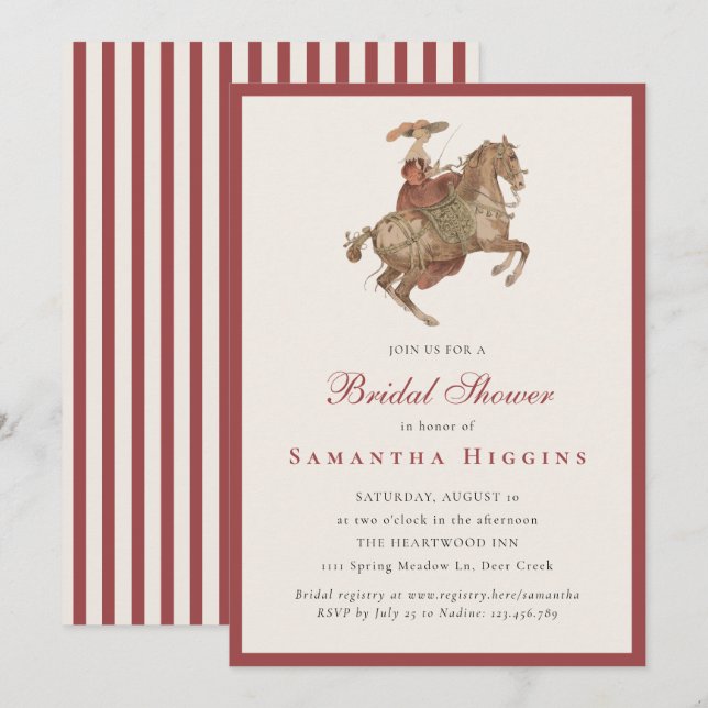 Invitation Mariage Renaissance Vintage Cheval Équestre (Devant / Derrière)