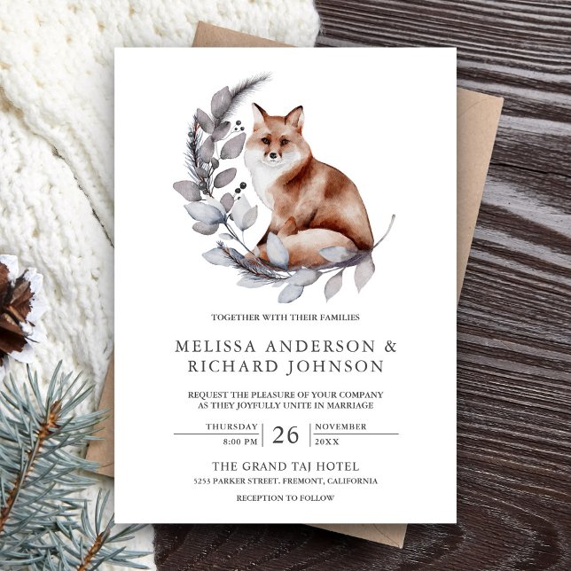 Invitation Mariage Renard de la Forêt de Bois Rustique Aquare (Créateur téléchargé)