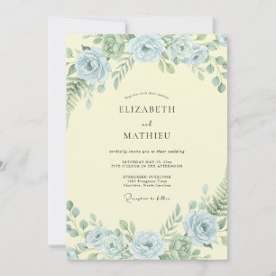 Invitation Mariage Renoncule Azur Beurre Eucalyptus Poussiére