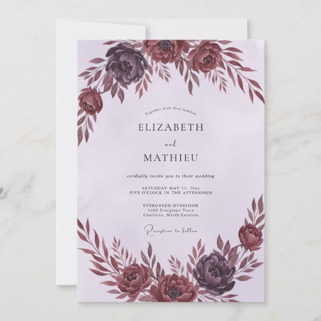Invitation Mariage Renoncule Bourguignon Abricot Eucalyptus G (Devant)