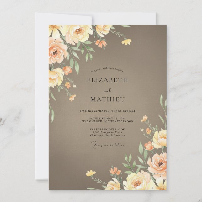 Invitation Mariage Renoncule Eucalyptus Crème Taupe (Devant)