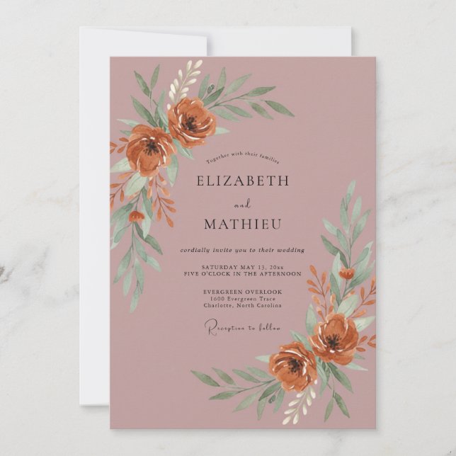 Invitation Mariage Renoncule Eucalyptus Mauve Rouille (Devant)