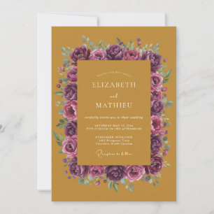 Invitation Mariage Renoncule Eucalyptus Prune Moutarde