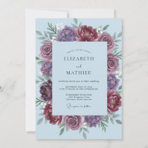 Invitation Mariage Renoncule Eucalyptus Prune Pervenche