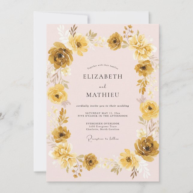 Invitation Mariage Renoncule Eucalyptus Rose Doré (Devant)