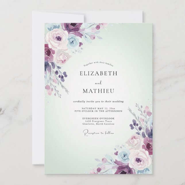 Invitation Mariage Renoncule Lilas Prune Sauge (Devant)