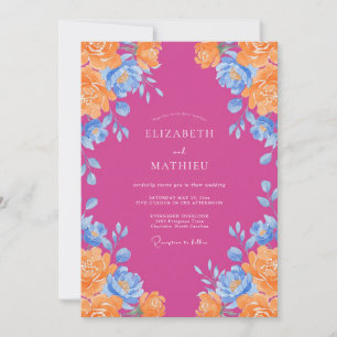 Invitation Mariage Renoncule Orange Magenta Sage