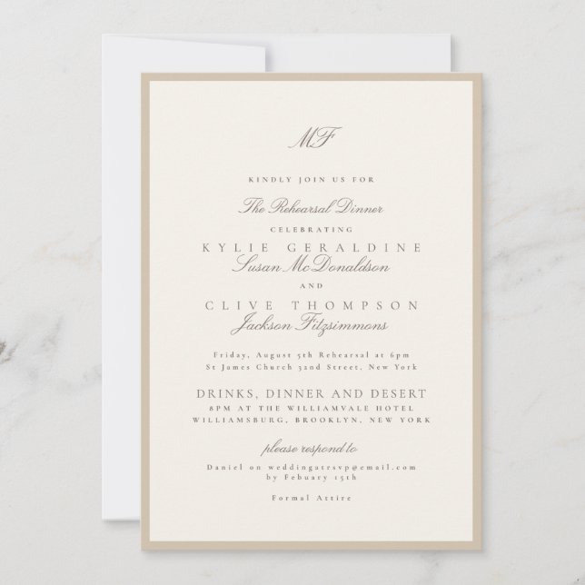 Invitation Mariage Répétition Classique Champagne Taupe (Devant)