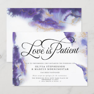 Invitation Mariage Reporté Aquarelle Agate Violette