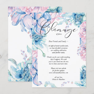 Invitation Mariage Reporté Aquarelle Fleurs Roses et Bleues