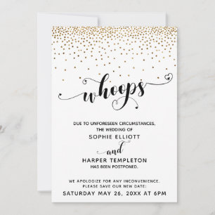 Invitation Mariage reporté Confetti Or & Coeurs Oups
