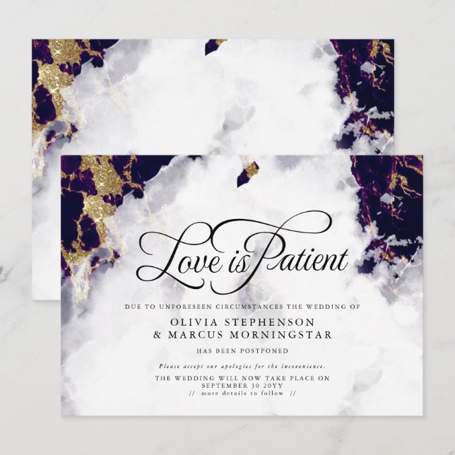 Invitation Mariage Reporté Deep Amethyst Watercolor Geode (Devant / Derrière)