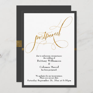 Invitation Mariage reporté Elegant Gris & Gold Stripe Card