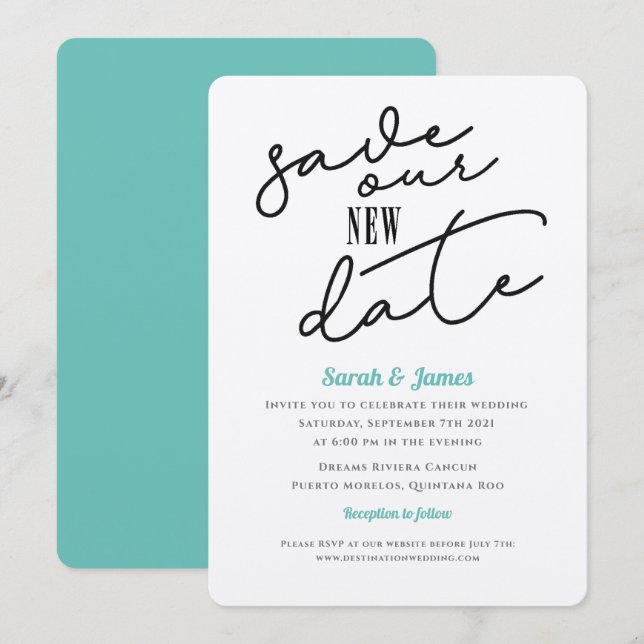 Invitation Mariage reporté Enregistrer la nouvelle date (Devant / Derrière)