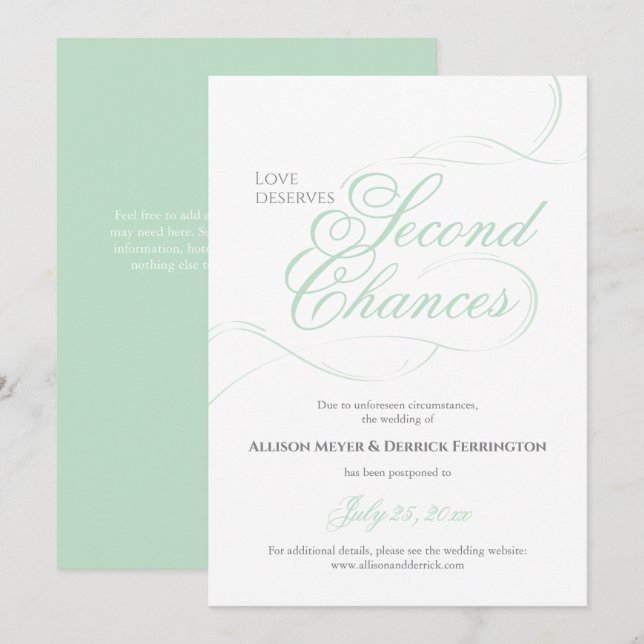 Invitation Mariage Reporté Green Second Chances (Devant / Derrière)