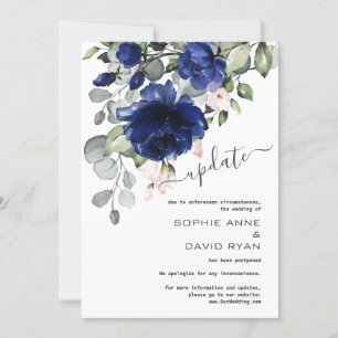 Invitation Mariage reporté Mise à jour Marine bleu rose flora