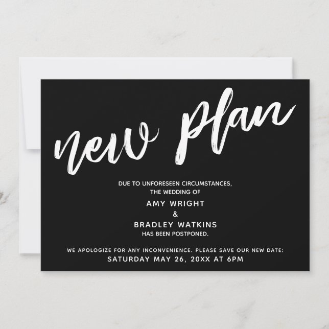 Invitation Mariage Reporté Nouveau Plan Annonce Noire (Devant)