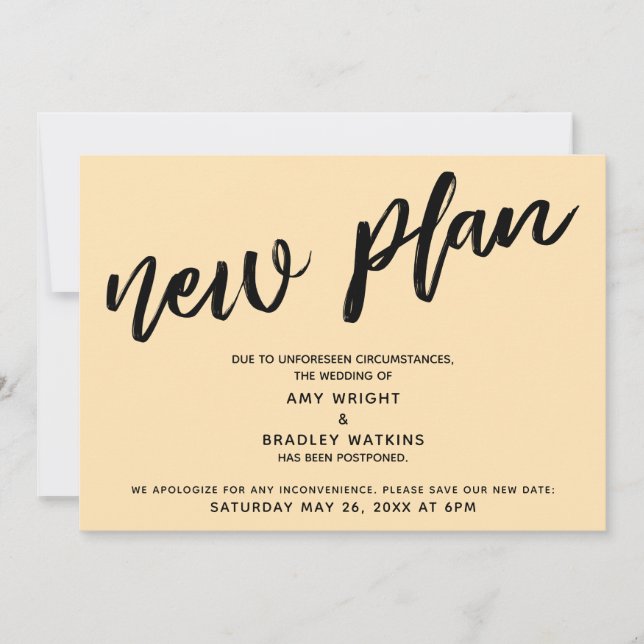 Invitation Mariage Reporté Nouveau Plan Annonce Pêche (Devant)