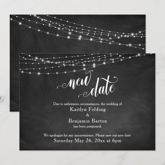 Invitation Mariage reporté "Nouvelle date" du tableau de bord (Devant / Derrière)