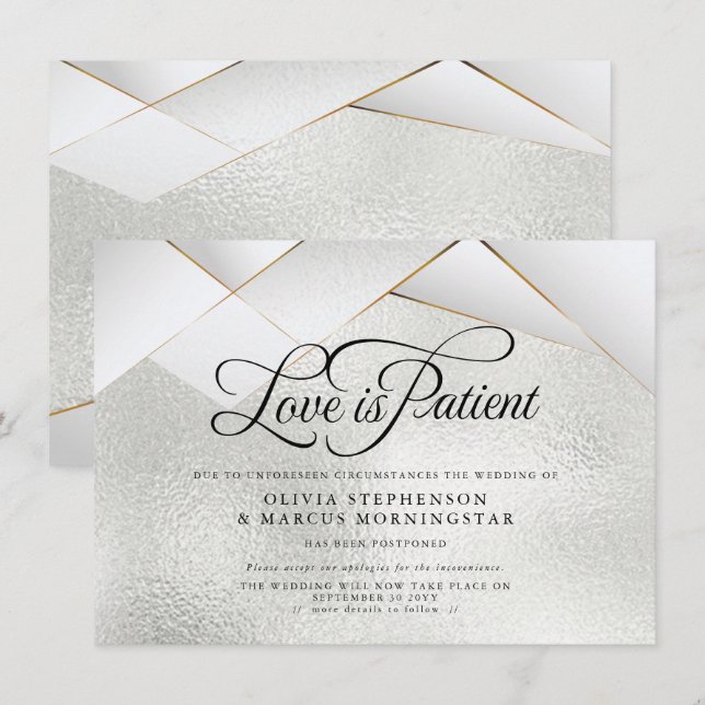 Invitation Mariage Reporté Silver Frost Or Blanc Facets (Devant / Derrière)