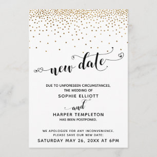 Invitation Mariage reportée Confetti et Coeurs d'or Nouvelle 