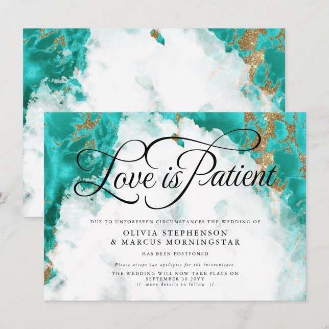 Invitation Mariage Repoussé Aquarelle Géode Turquoise (Devant / Derrière)