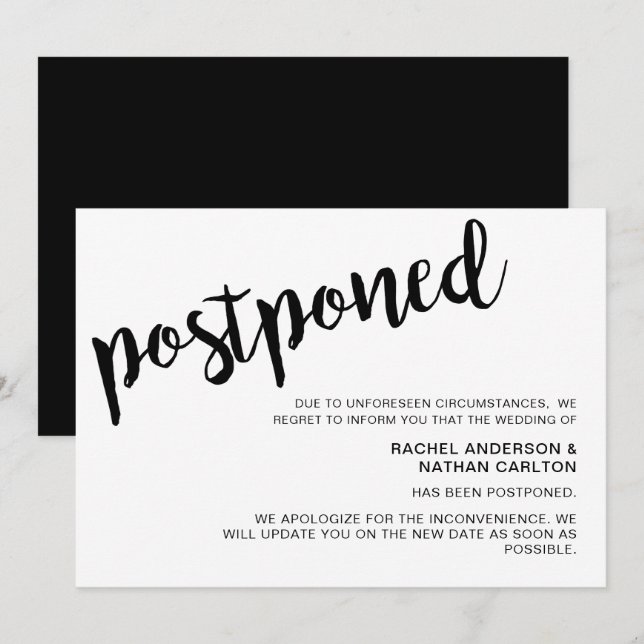 Invitation Mariage repoussé nouveau plan d'annulation minimal (Devant / Derrière)