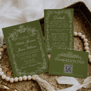 Invitation Mariage Rétro à l'Ancienne Mode Olive Verte