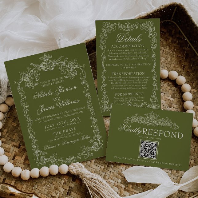 Invitation Mariage Rétro à l'Ancienne Mode Olive Verte (Créateur téléchargé)