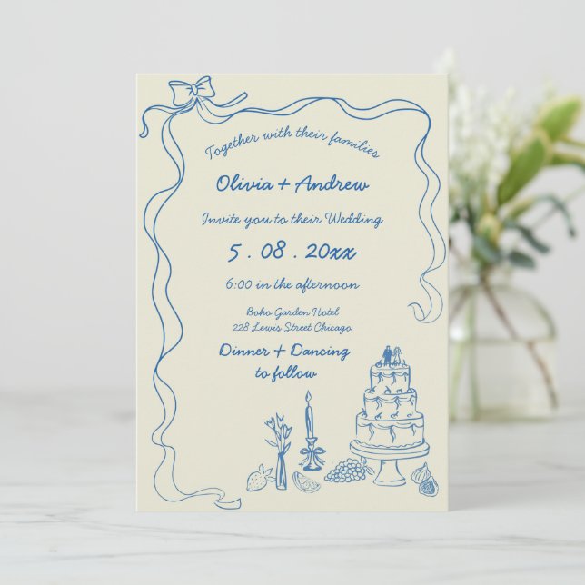Invitation Mariage Rétro à l'Écriture Manuscrite Fantaisiste (Debout devant)